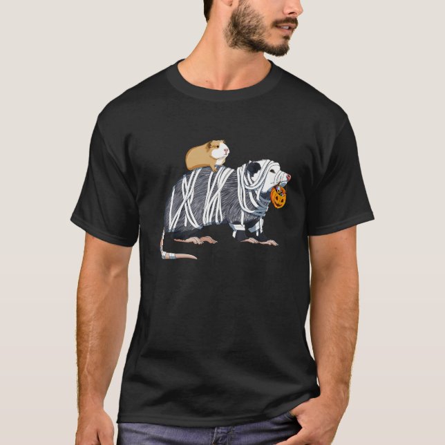 Funny Guinea Pig Riding Mummy Opossum Halloween T-Shirt (Vorderseite)