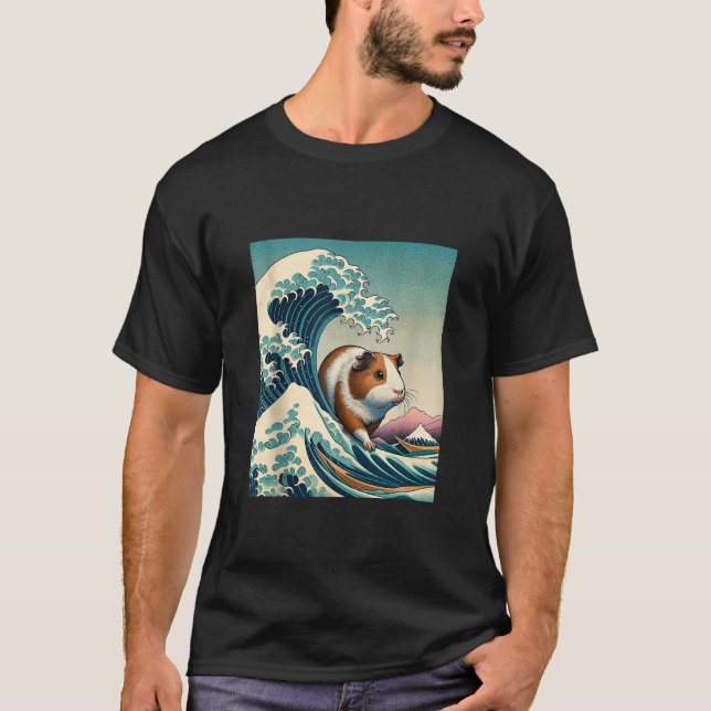 Funny Guinea Pig The Great Wave Off Kanagawa Japan T-Shirt (Vorderseite)