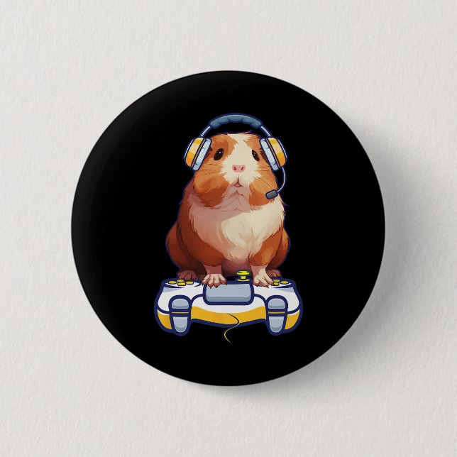 Funny Guinea Pig und Video Gamer Lover Fluffy Cavy Button (Vorderseite)