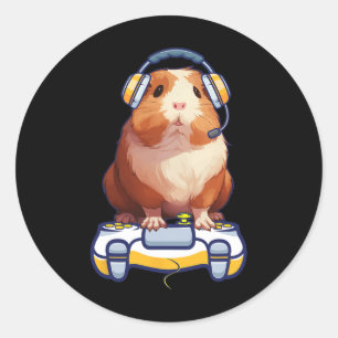 Funny Guinea Pig und Video Gamer Lover Fluffy Cavy Runder Aufkleber