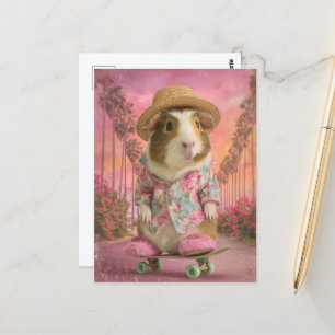 Funny Guinea Schweinefick auf Skateboard in Pink S Postkarte