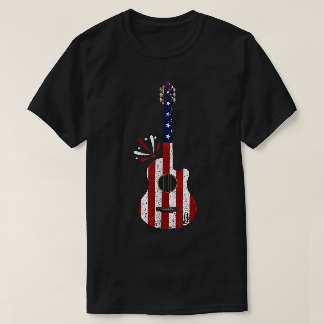 Funny Guitar 4th of July Cool American Flag Guitar T-Shirt (Design vorne)