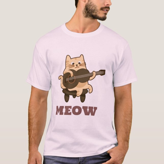 Funny Guitar Cat T - Shirt "MEOW" Musik Lover T-Sh (Vorderseite)