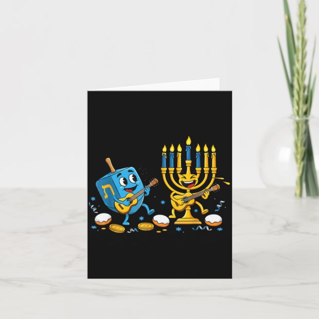 Funny Guitar Dreidel Menorah Hanukkah Kids Womens  Karte (Vorderseite)