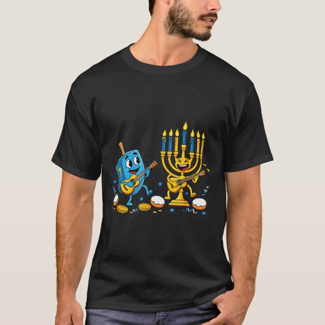 Funny Guitar Dreidel Menorah Hanukkah Kids Womens  T-Shirt (Vorderseite)