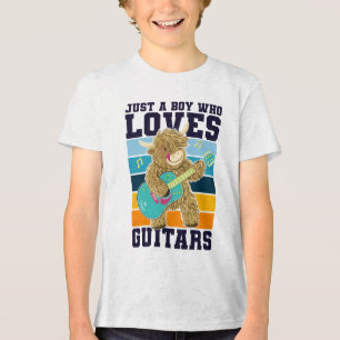 Funny Guitar Player Scottish Highland Cow Tri-Blend Shirt