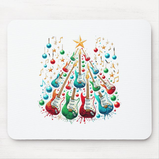 Funny Guitar Weihnachtsmannmütze Weihnachtsbaum Gi Mousepad (Vorne)