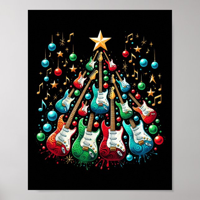 Funny Guitar Weihnachtsmannmütze Weihnachtsbaum Gi Poster (Vorne)