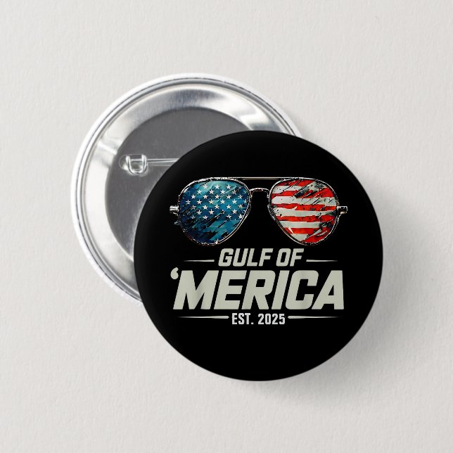 Funny Gulf of USA America 2025 Retro Sonnenbrille Button (Vorne & Hinten)