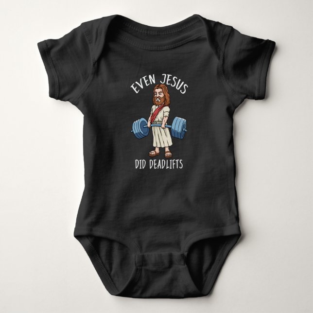 Funny Gym Gift Jesus Deadlift Fitness Bodybuilding Baby Strampler (Vorderseite)
