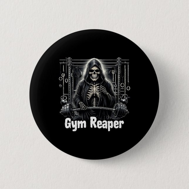 Funny Gym Sensenmann Workout Bodybuilding Button (Vorderseite)