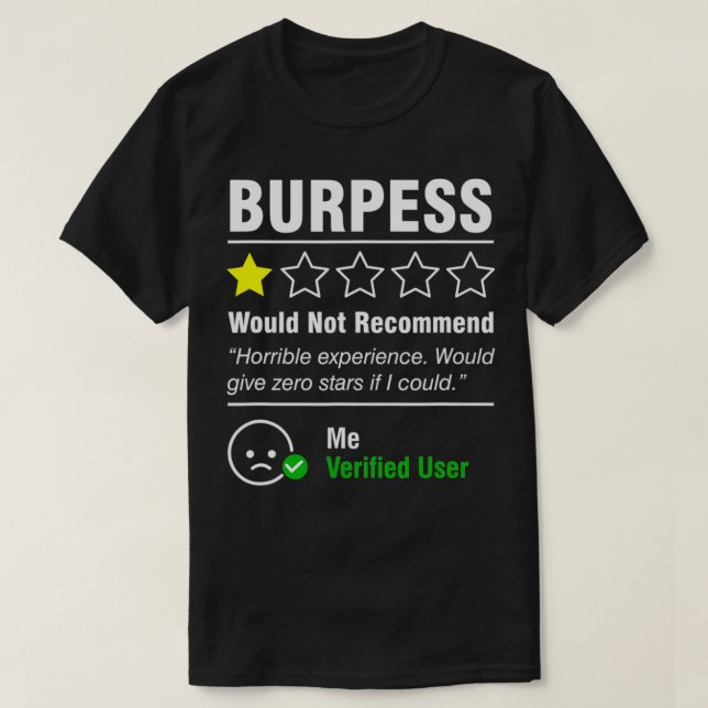 Funny Gym Workout Burpees nicht empfehlen 1 Star T-Shirt (Design vorne)