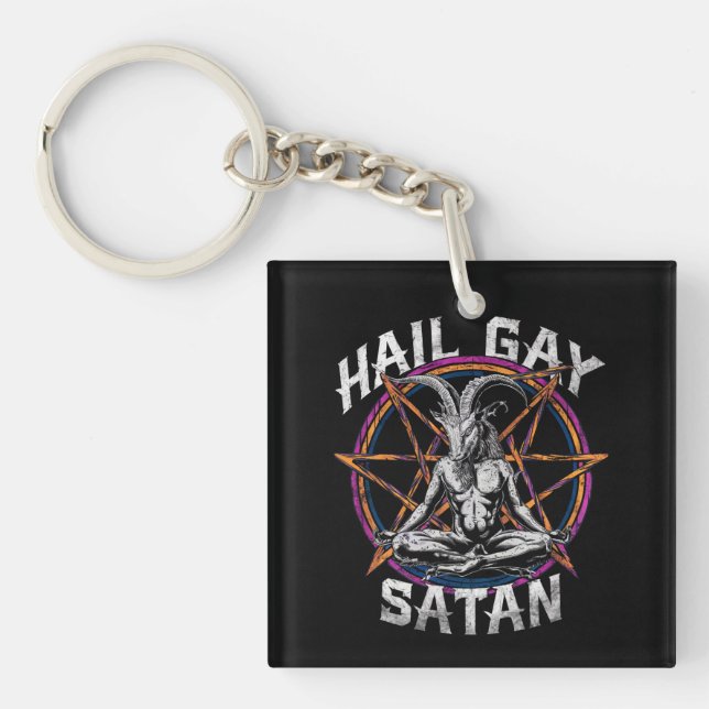 Funny Hail Gay Satan LGBT Goth Gay Pride Baphomet Schlüsselanhänger (Vorderseite)