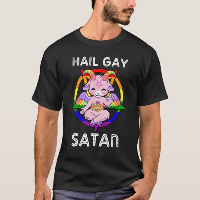 Funny Hail Gay Satan LGBT Goth Gay Pride Baphomet T-Shirt (Vorderseite)