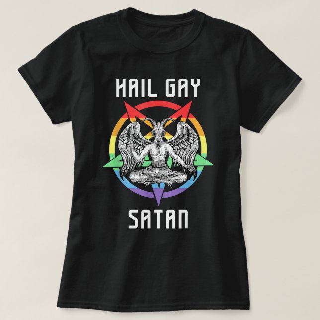 Funny Hail Gay Satan LGBT Goth Gay Pride Baphomet T-Shirt (Design vorne)