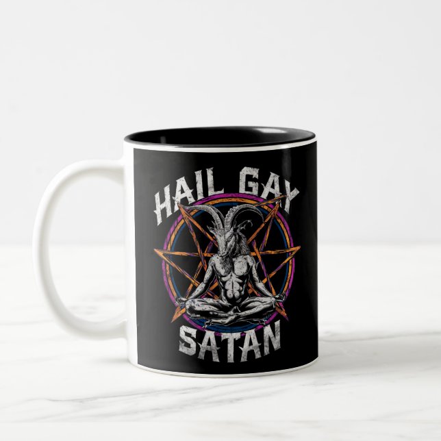 Funny Hail Gay Satan LGBT Goth Gay Pride Baphomet Zweifarbige Tasse (Links)
