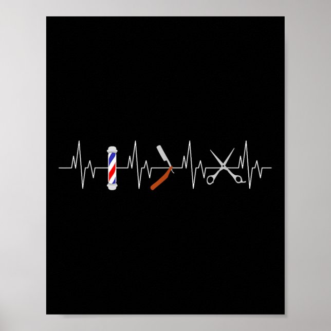Funny Haircut Barber Pole Comb Blade Beard Heartbe Poster (Vorne)
