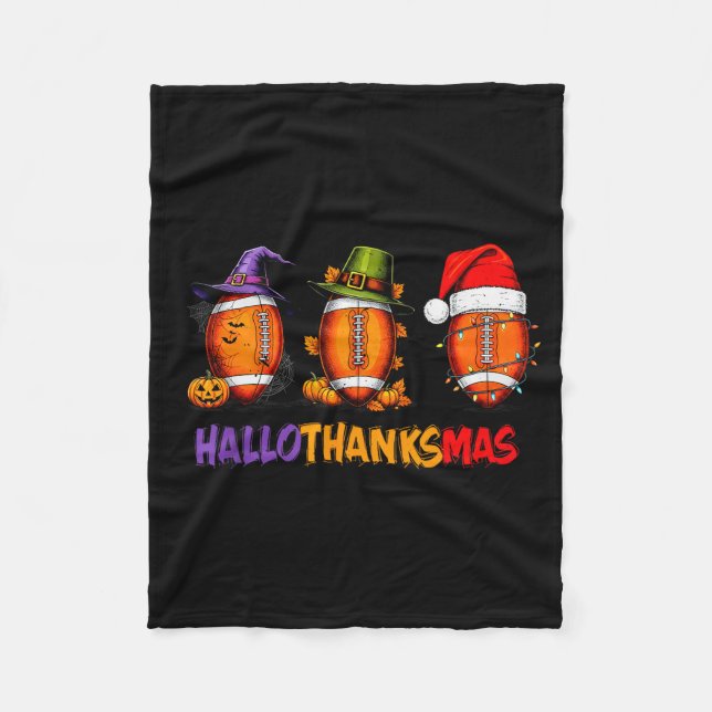 Funny Hallothanksmas Football Halloween Thanksgivi Fleecedecke (Vorderseite)