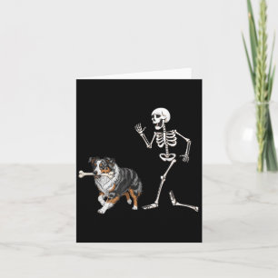 Funny Halloween Australian Shepherd and Skeleton Karte