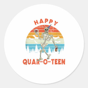 Funny Halloween Betrunken Skeleton Happy Quaroteen Runder Aufkleber
