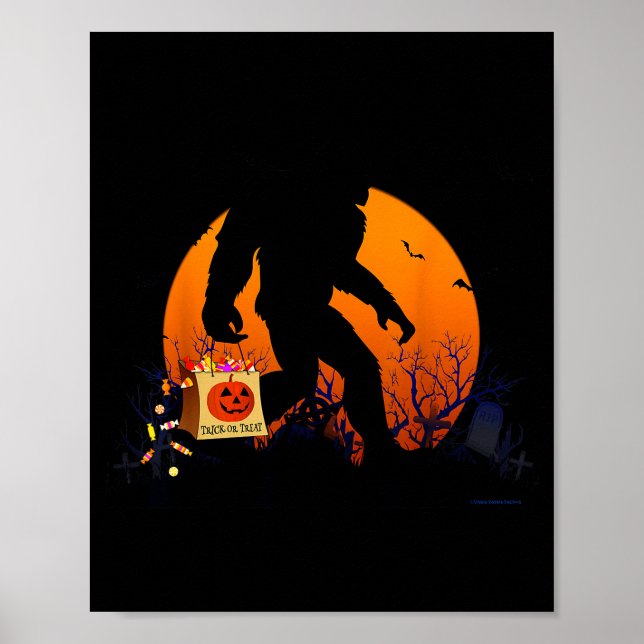 Funny Halloween Bigfoot Trick Or Treating Full Moo Poster (Vorne)