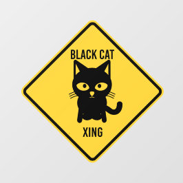 Funny Halloween Black Cat Crossing Sign Fensteraufkleber