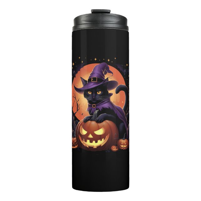 Funny Halloween Black Cat Pumpkin Kostüm Katze Lie Thermosbecher (Vorderseite)