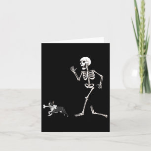 Funny Halloween Boston Terrier and Skeleton Karte