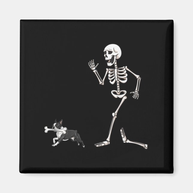 Funny Halloween Boston Terrier and Skeleton Magnet (Vorne)