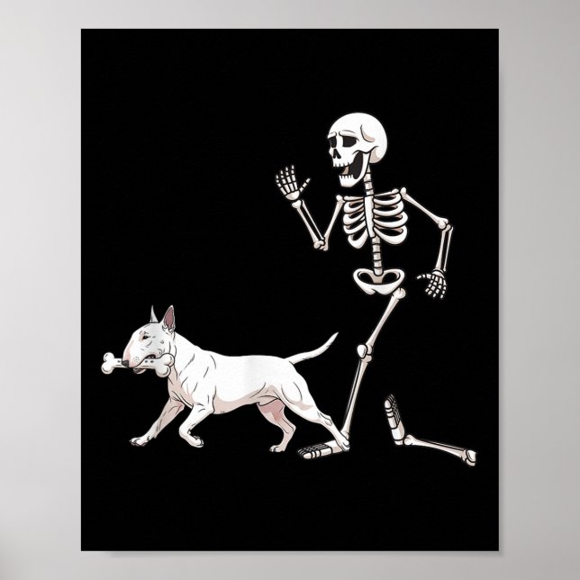 Funny Halloween Bull Terrier and Skeleton Poster (Vorne)