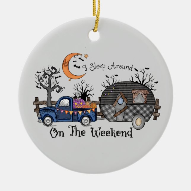 Funny Halloween Camping Keramik Ornament (Vorne)
