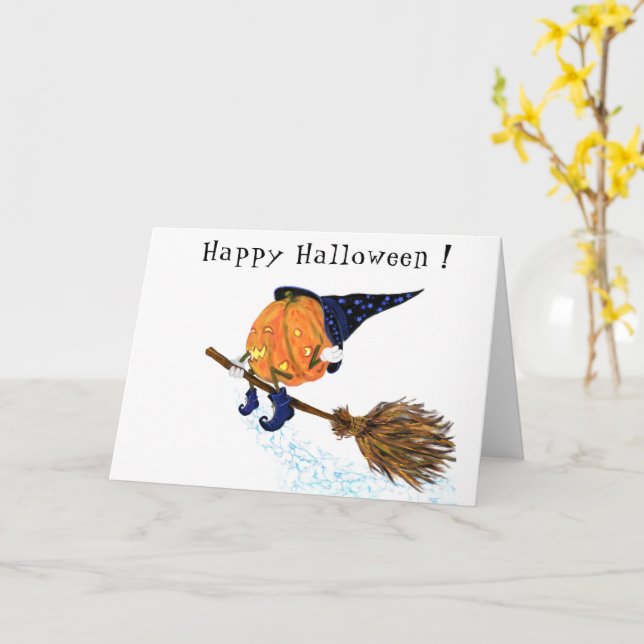 Funny Halloween Card Hexenkürbis Flying Broom Karte (Gelbe Blume)