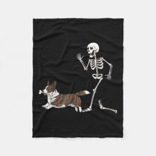 Funny Halloween Cardigan Welsh Corgi and Skeleton Fleecedecke