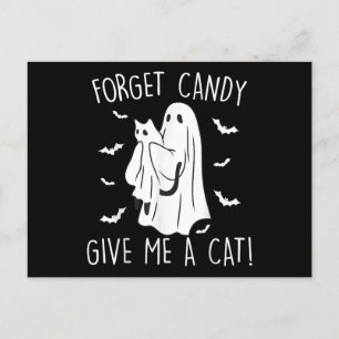 Funny Halloween Cat Ghost vergessen Candy Give me  Feiertagspostkarte