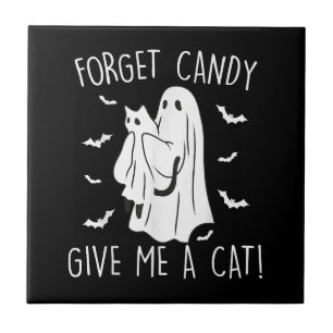 Funny Halloween Cat Ghost vergessen Candy Give me Fliese