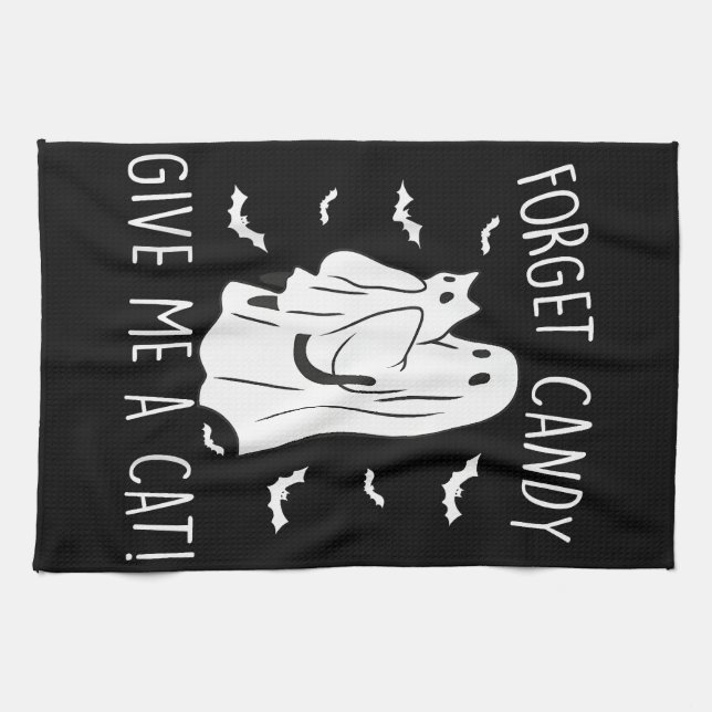 Funny Halloween Cat Ghost vergessen Candy Give me  Geschirrtuch (Horizontal)