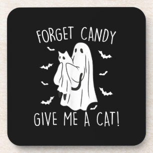 Funny Halloween Cat Ghost vergessen Candy Give me Getränkeuntersetzer