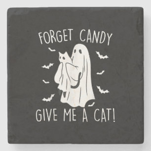 Funny Halloween Cat Ghost vergessen Candy Give me Steinuntersetzer