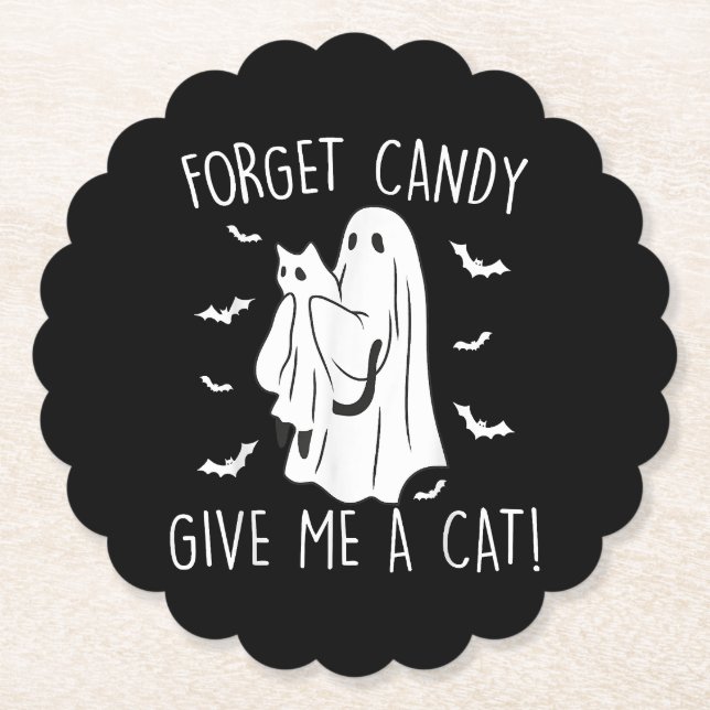 Funny Halloween Cat Ghost vergessen Candy Give me  Untersetzer (Vorderseite)