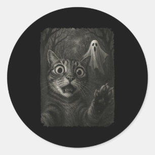 Funny Halloween Cat Selfie mit Soky Cat Ghost Lov Runder Aufkleber