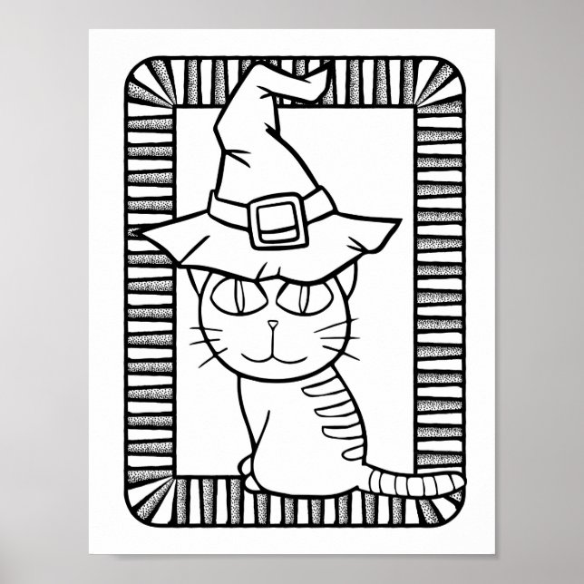 Funny Halloween Cat Stehend Coloring Page Poster (Vorne)