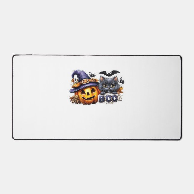 Funny Halloween Cat Sticker - Hexenhut, Pumpkin a Schreibtischunterlage (Vorderseite)