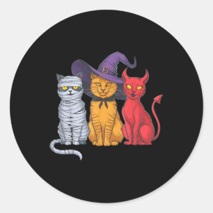 Funny Halloween Cat Trio Kostüm Hexe Mummy Devil Runder Aufkleber