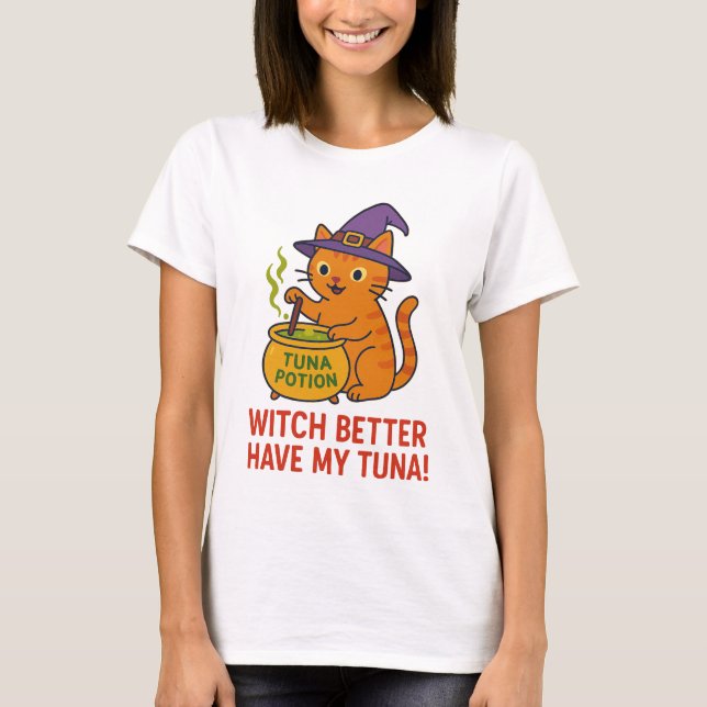 Funny Halloween Cat Witch T-Shirt  (Vorderseite)