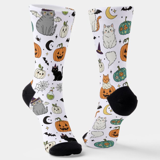 Funny Halloween Cats und Pumpkins Socken (Gewinkelt)