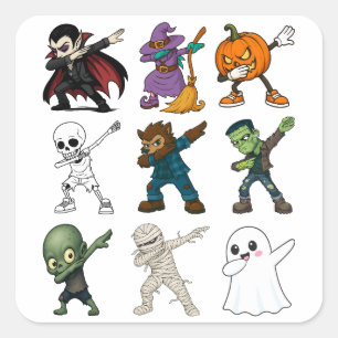 Funny Halloween Characters Dabbing Quadratischer Aufkleber