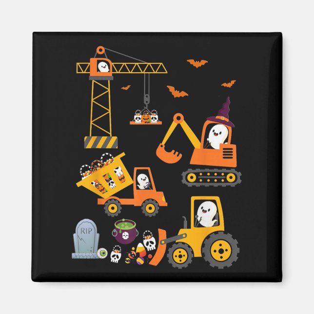Funny Halloween Construction Trucks Pumpkin Toddle Magnet (Vorne)