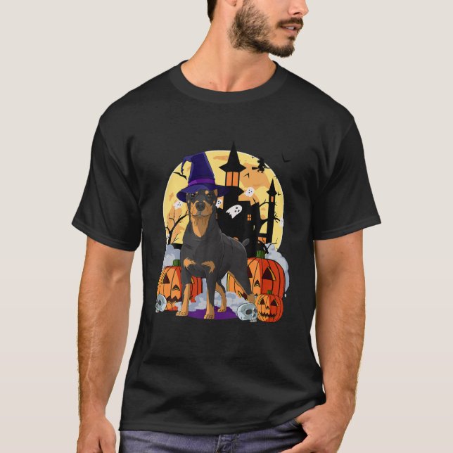 Funny Halloween Corgi Witch Bat Pumpkin T-Shirt (Vorderseite)
