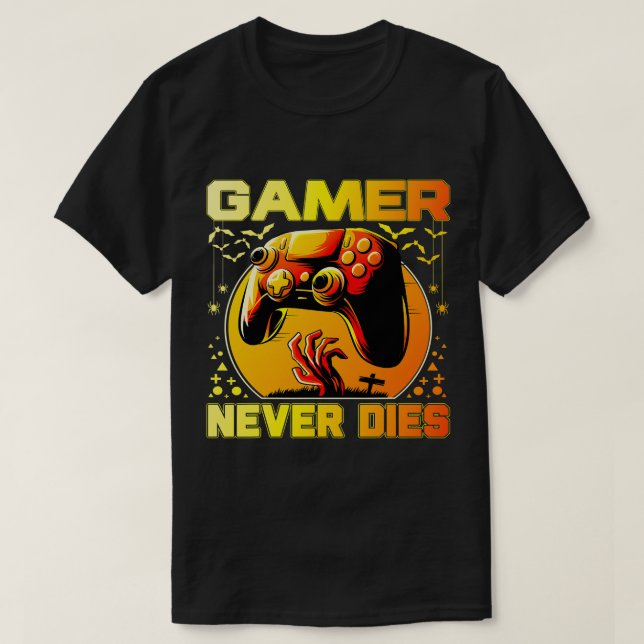 Funny Halloween Costume Gamer Never Dies Gaming Vi T-Shirt (Design vorne)