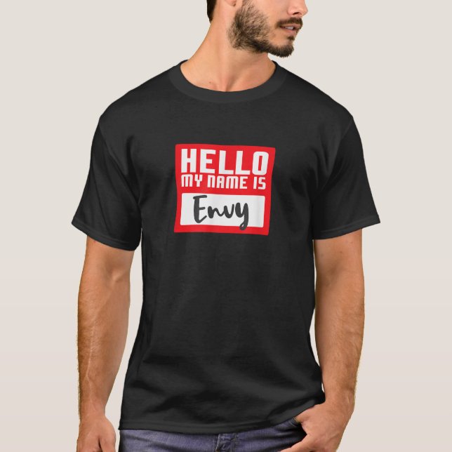 Funny Halloween Costume Hello My Name is Envy Pun  T-Shirt (Vorderseite)